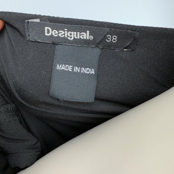 DESIGUAL Sandy Long Floral Embroidered Boho Black Midi Vest Dress sz 38 - Picture 12 of 15